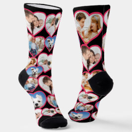 黒のエレガント赤いハートパターン | 5フォトコラージュ ソックス