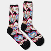 黒のエレガント赤いハートパターン | 5フォトコラージュ ソックス (右)