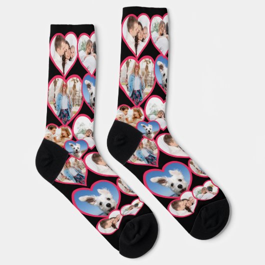 黒のエレガント赤いハートパターン | 5フォトコラージュ ソックス (右)