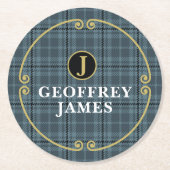 黒のエレガント金ゴールドウィンドウ枠の確認モノグラム ラウンドペーパーコースター (正面)