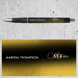 黒のエレガント金ゴールドグラデーションモノグラムスクリプト名 ボールペン