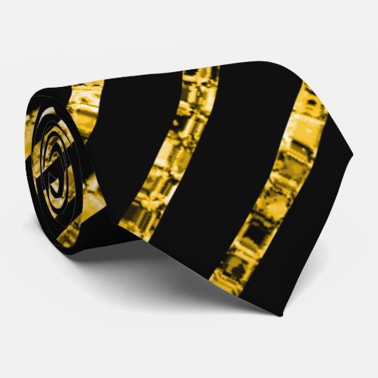 黒のエレガント金ゴールドグリッターの傾斜ストライプパターン ネクタイ (ロール)
