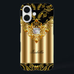 黒のエレガント金ゴールドモノグラムの追加の名前 iPhone 16ケース<br><div class="desc">クラッシーエレガント金ゴールドブラックエレガントオンエリート金ゴールド名モノグラム</div>
