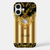 黒のエレガント金ゴールドモノグラムの追加の名前 Case-Mate iPhoneケース (裏面)