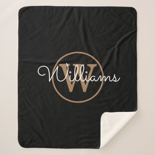 黒のエレガント金ゴールドモノグラムスクリプト シェルパブランケット (正面)
