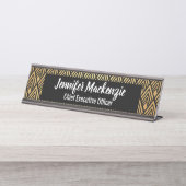 黒のエレガント金ゴールド名プレートアールデコデスクサイン デスクネームプレート (正面)