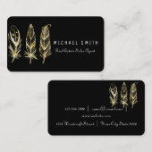 黒のエレガント金ゴールド羽付き名刺 名刺 (正面/裏面)