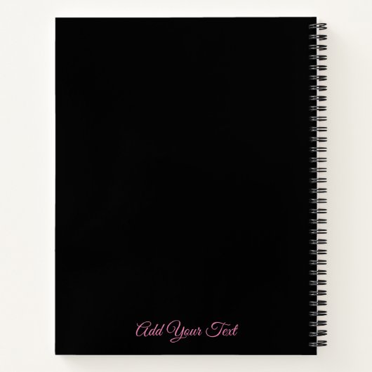 黒のエレガント高級フローラテキストの追加 ノートブック (裏面)