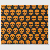 黒のオレンジ色のスカル ラッピングペーパー (フラット)