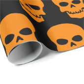 黒のオレンジ色のスカル ラッピングペーパー (ロールコーナー)