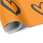 黒のオレンジ色の手描きハート ラッピングペーパー (ロールコーナー)