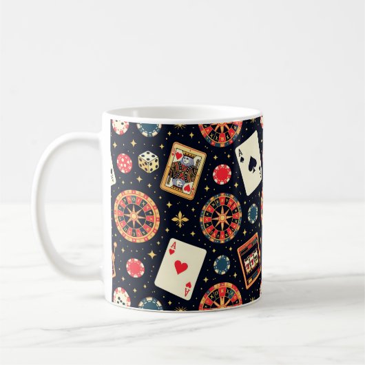 黒のカジノ柄テーマ コーヒーマグカップ (左)