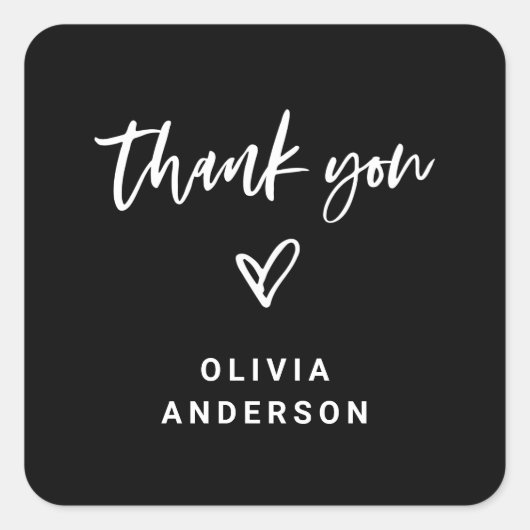 黒のカジュアルスクリプトとハート | ブランディングありがとう スクエアシール (正面)