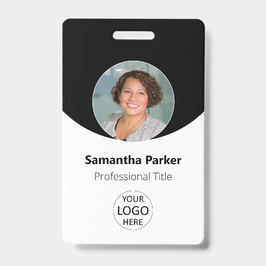 黒のカスタマイズ写真、ロゴ、バーコード職員 バッジ (正面)