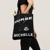 黒のカスタマイズ可能な名前ナース トートバッグ (クローズアップ)