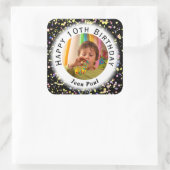 黒のカスタマイズ可能な水色紙吹雪誕生日 スクエアシール (バッグ)