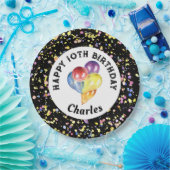 黒のカスタマイズ可能な水色紙吹雪誕生日 ペーパープレート (パーティー)