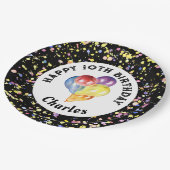 黒のカスタマイズ可能な水色紙吹雪誕生日 ペーパープレート (アングル)