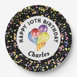 黒のカスタマイズ可能な水色紙吹雪誕生日 ペーパープレート
