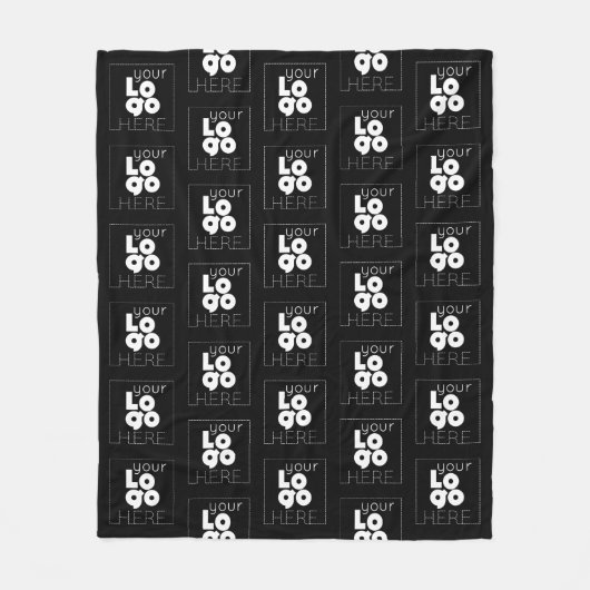 黒のカスタム会社の白いロゴパターン フリースブランケット (正面)