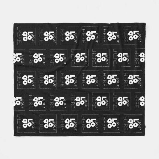 黒のカスタム会社の白いロゴパターン フリースブランケット (正面(横))