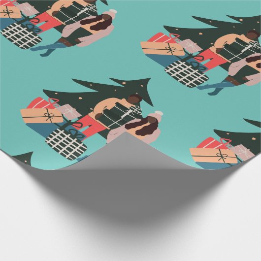 黒のカップル初めてのクリスマス ラッピングペーパー (角)