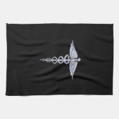 黒のカドゥセウスの医療記号 キッチンタオル (横)