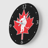 黒のカナダのホッケーのカエデの葉プレーヤーの赤 ラージ壁時計 (傾斜)