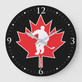 黒のカナダのホッケーのカエデの葉プレーヤーの赤 ラージ壁時計 (正面)