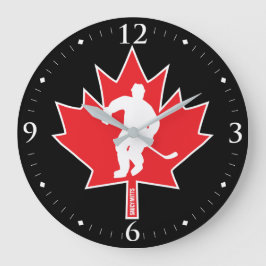 黒のカナダのホッケーのカエデの葉プレーヤーの赤 ラージ壁時計