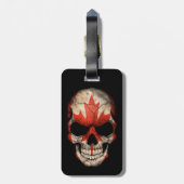 黒のカナダの旗のスカル ラゲッジタグ (裏面縦)