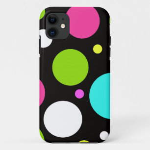 黒のカラフルなおもしろいの大きい水玉模様 iPhone 11 ケース