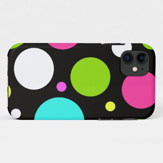 黒のカラフルなおもしろいの大きい水玉模様 Case-Mate iPhoneケース (裏面(横))