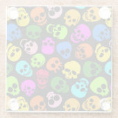 黒のカラフルなスカルパターン ガラスコースター (裏面)