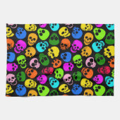 黒のカラフルなスカルパターン キッチンタオル (横)