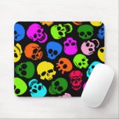 黒のカラフルなスカルパターン マウスパッド (マウス)