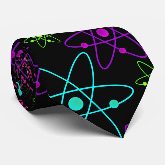 黒のカラフルな原子 ネクタイ (ロール)