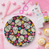 黒のカラフルな砂糖のスカルおよび花のフェスタ ペーパープレート (パーティー)