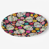 黒のカラフルな砂糖のスカルおよび花のフェスタ ペーパープレート (アングル)