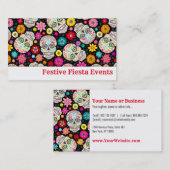 黒のカラフルな砂糖のスカルおよび花のフェスタ 名刺 (正面/裏面)