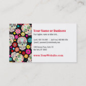 黒のカラフルな砂糖のスカルおよび花のフェスタ 名刺 (裏面)