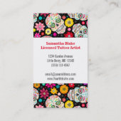 黒のカラフルな砂糖のスカルのフェスタ 名刺 (裏面)