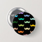 黒のカラフルな虹の髭パターン 缶バッジ (正面&裏面)