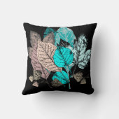 黒のカラフルの葉、水または藤色またはEarthtones クッション (裏面)