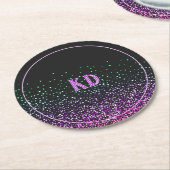 黒のカラフルグリッターアクセント ラウンドペーパーコースター (アングル)