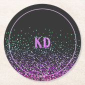 黒のカラフルグリッターアクセント ラウンドペーパーコースター (正面)