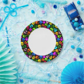 黒のカラフルスカルパターン ペーパープレート (パーティー)