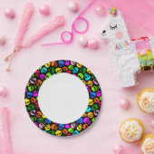 黒のカラフルスカルパターン ペーパープレート (パーティー)