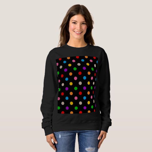 黒のカラフルレインボー水玉デザイン スウェットシャツ (正面フル)