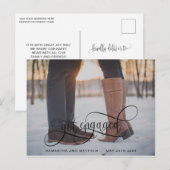 黒のカリグラフィーで「婚約しました」フォトエンゲージメント 案内ポストカード (正面/裏面)